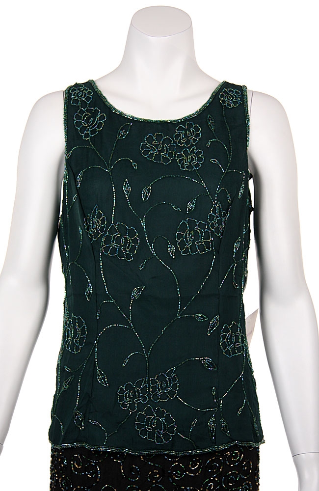 Broad Strapped Sequin Beaded Blouse — in Navy