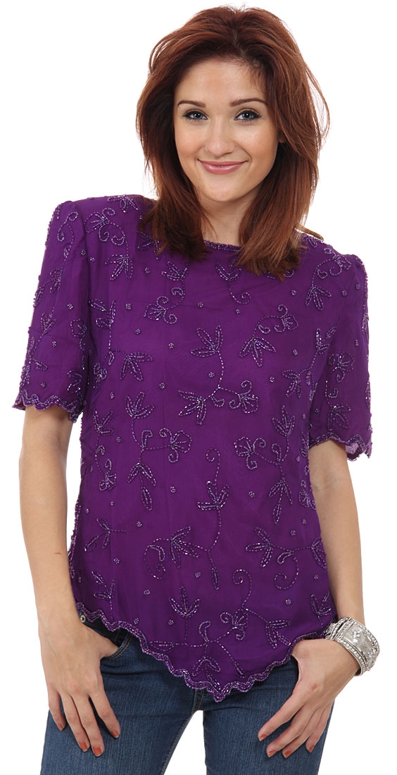 Round Edged Hem Short Sleeved Blouse