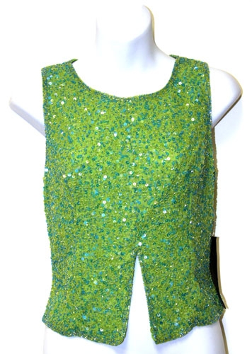 Sleevless Sequined Blouse with Knot Back — in Green