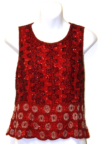 Sleeveless Sequined Blouse — in Red/Black