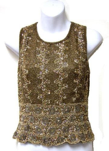 Sleeveless Sequined Blouse — in Green color