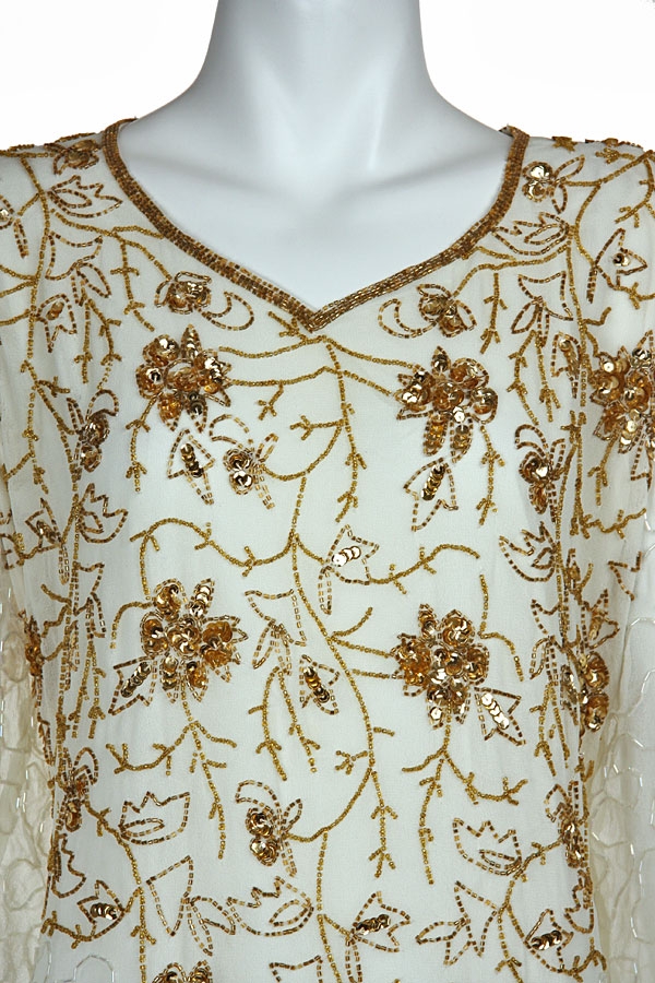 Floral Print Full Length Mother Of the Bride Dress — in closeup