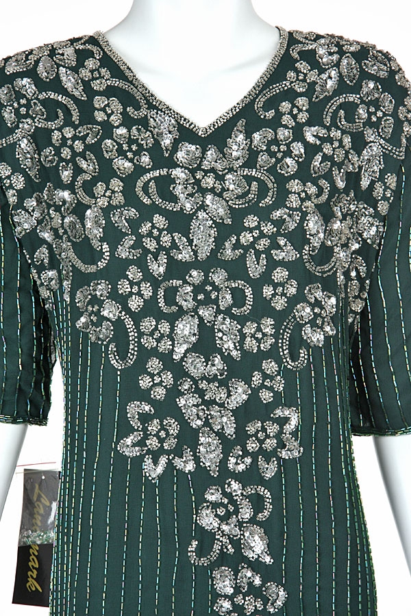 V-neck Floral Print Full Length Formal Dress — in closeup