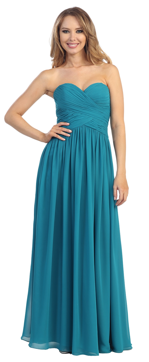 Strapless Ruched Bodice Long Formal Evening Dress