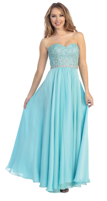 Strapless Floral Sequins Bust Long Formal Prom Dress