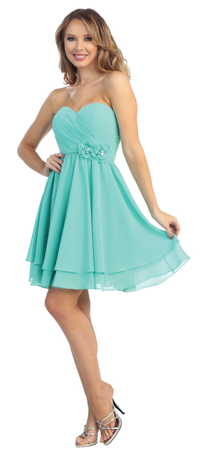 Strapless Overlap Bust Floral Accent Short Party Dress