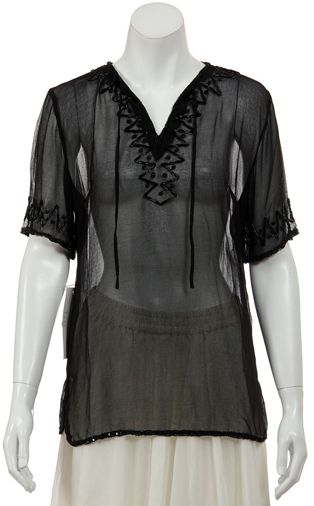 Half Sleeve Sheer Blouse with Zigzag Beading