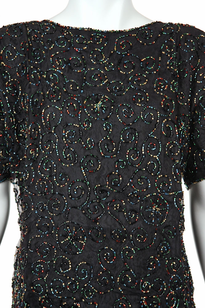 Multi Colored Beaded Two Piece Dress — in closeup