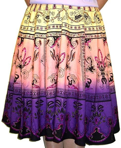 Sequined Multi-Color Print Skirt