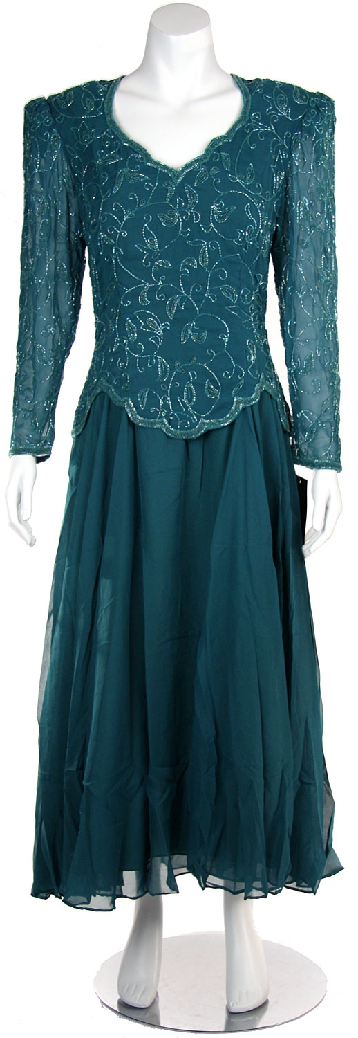 Full Sleeves Formal Evening Gown with Chiffon Skirt