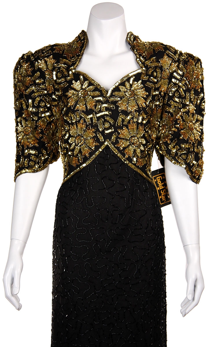 Full Length High Waistline Beaded Dress — in close-up