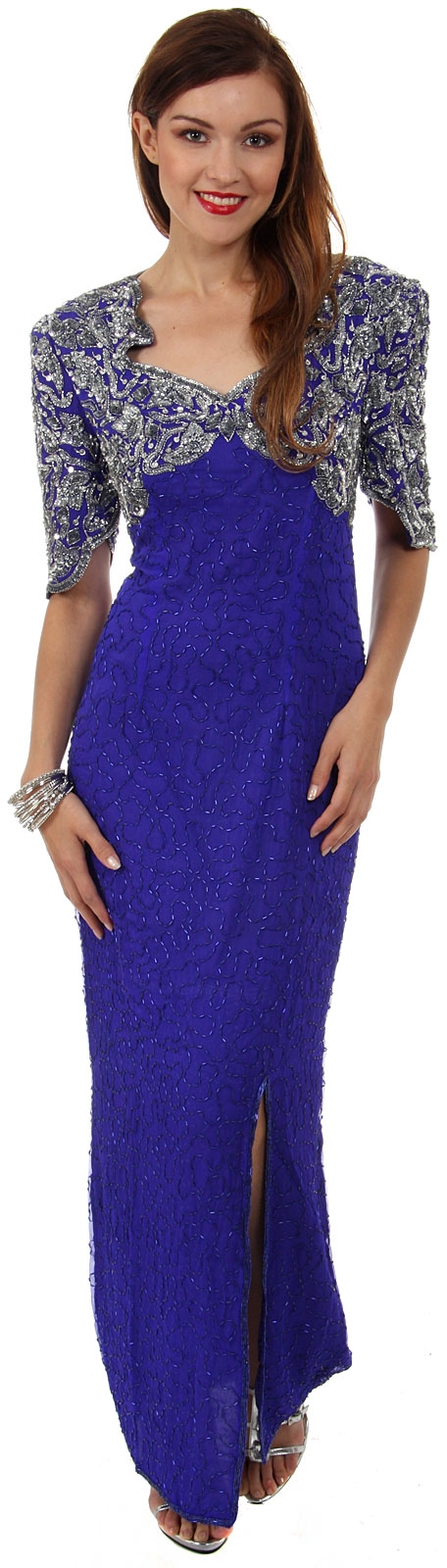 Sweetheart Neck Long Formal Beaded Gown with Keyhole Back