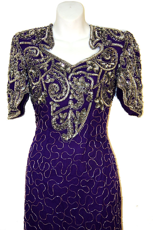 Half Sleeved Full Length Beaded Gown  — in close up