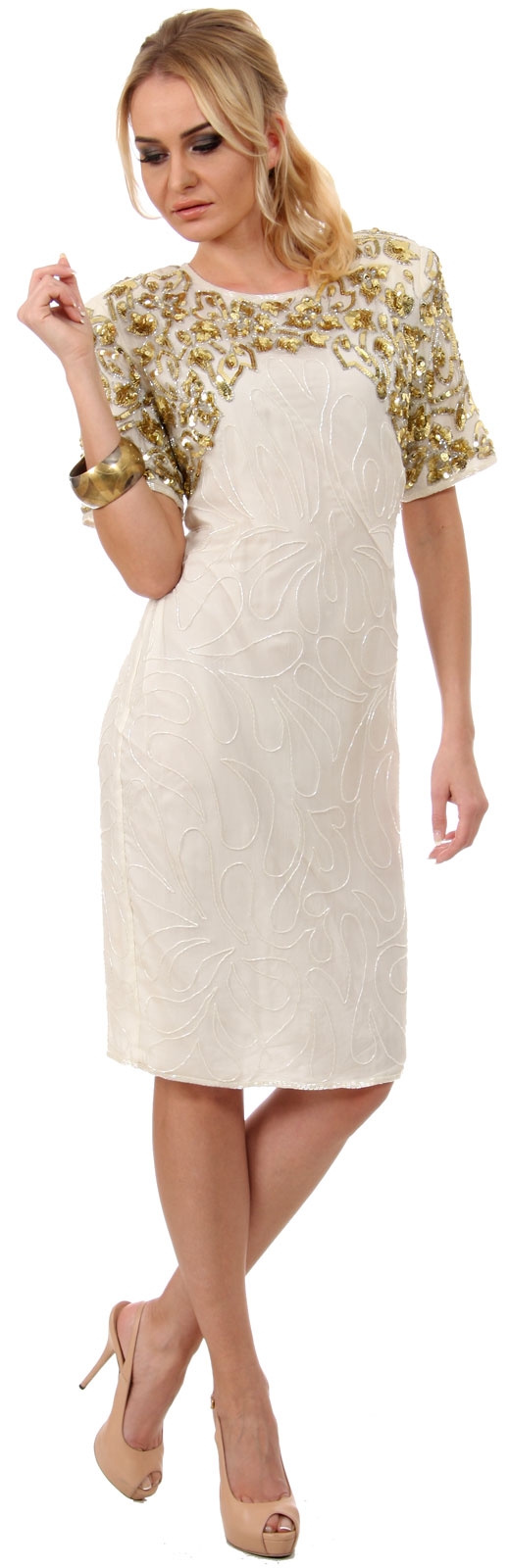 Jacket Style Sequins Knee Length Formal Beaded Dress