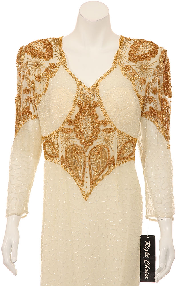 Multi-Pattern Sequin Designed Evening Dress — in closeup