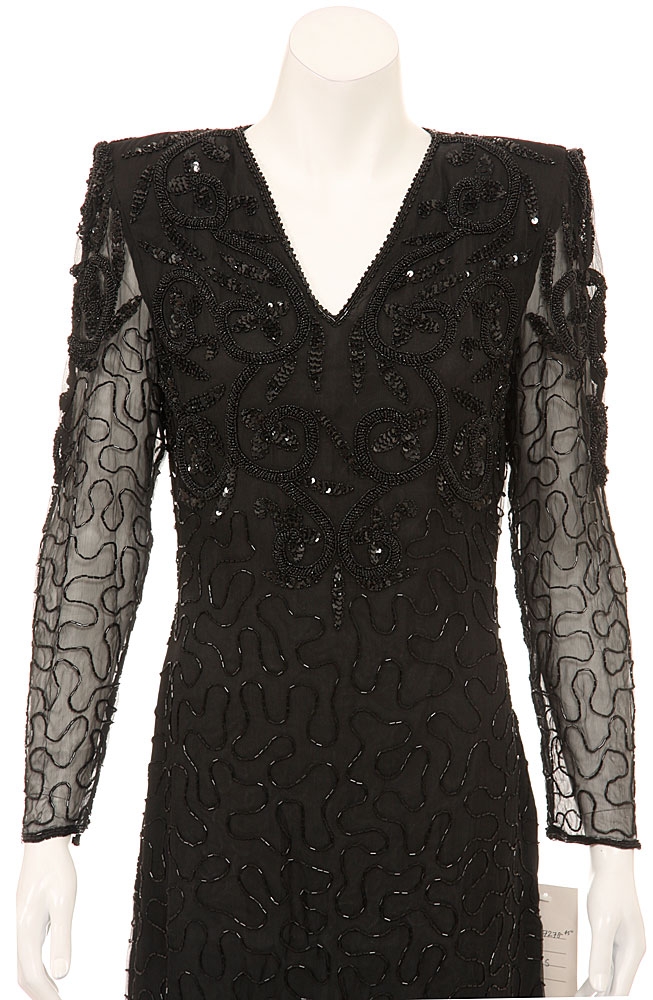 Fully Sequined Long Sleeve Cocktail Dress — in closeup