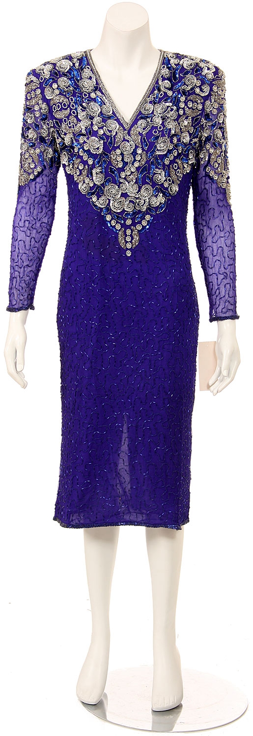 Fully Beaded Long Sleeve Cocktail Dress