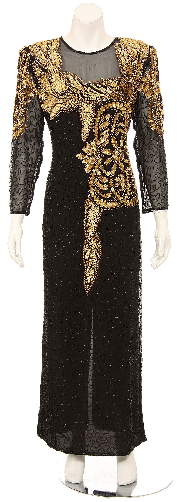 Asymmetric Beaded Pattern Sequined Formal Gown