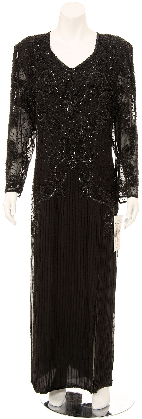 Fully Beaded Long Sleeve Evening Gown