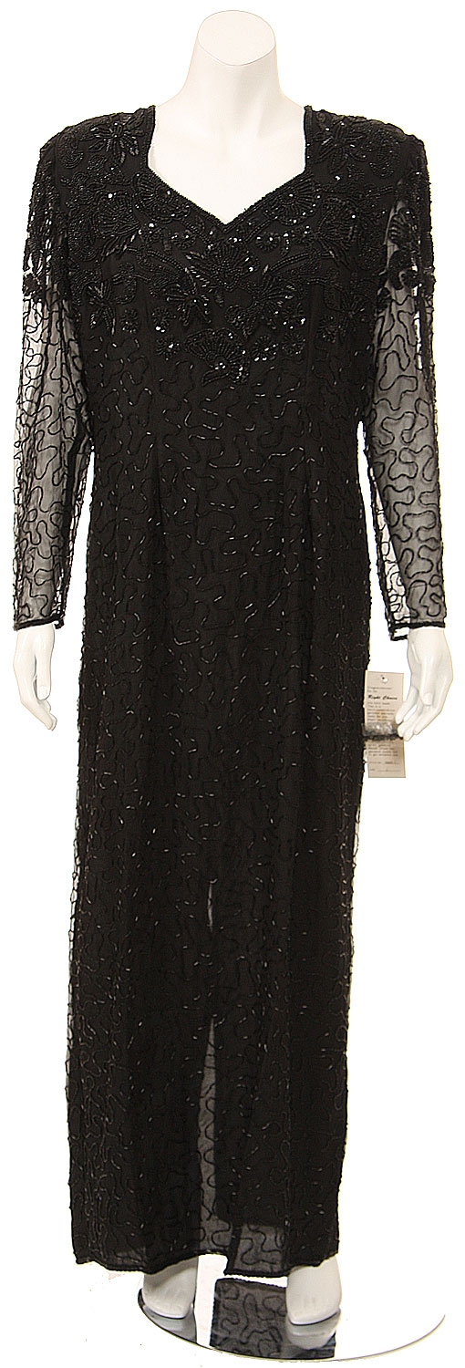 Full Length V-neck Sheer Sleeve Formal Gown