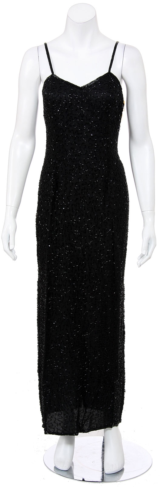 Thin Spaghetti Strapped Hand Beaded/Sequined Long Dress