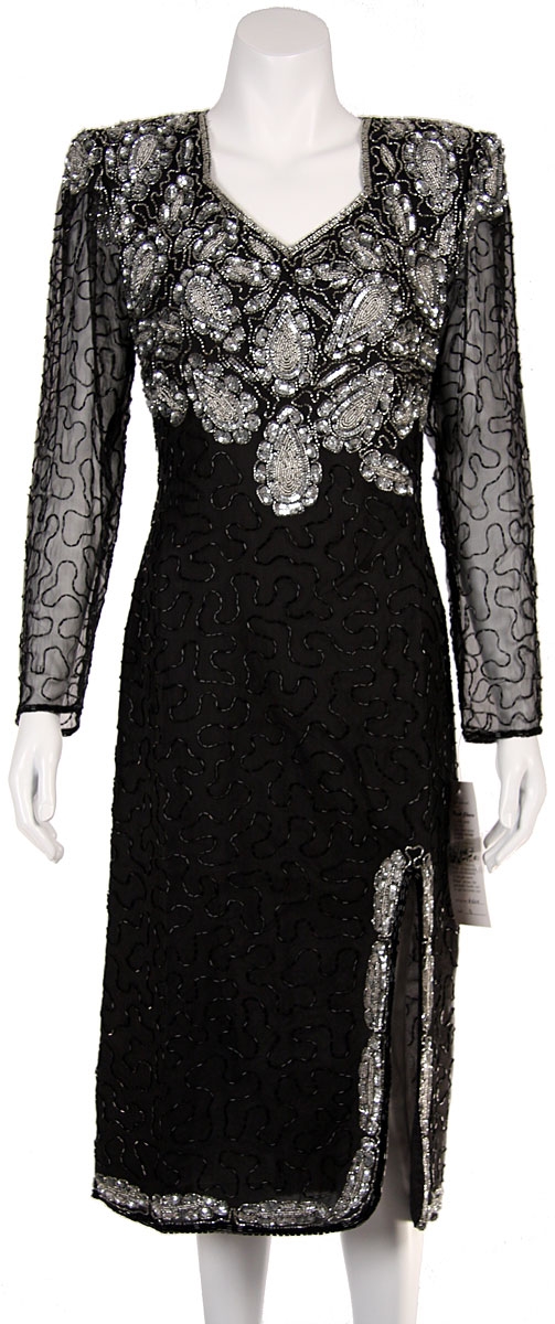 Tea Length Sequin Beaded Cocktail Dress