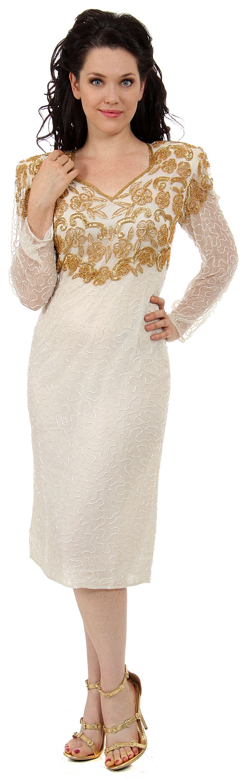 Tea Length Sequin Beaded Cocktail Dress