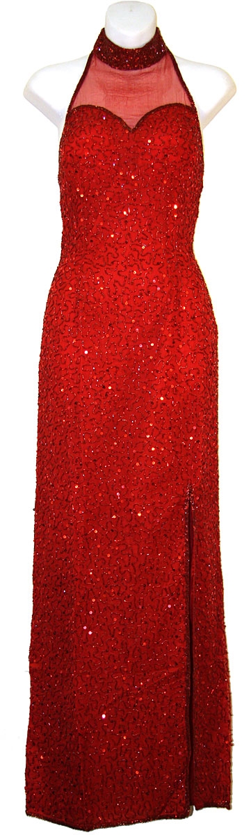 Halter Neck Sequined Formal Cocktail Dress — in Red