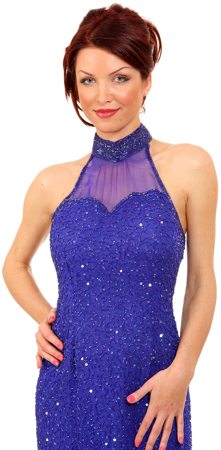 Halter Neck Sequined Formal Cocktail Dress — in closeup