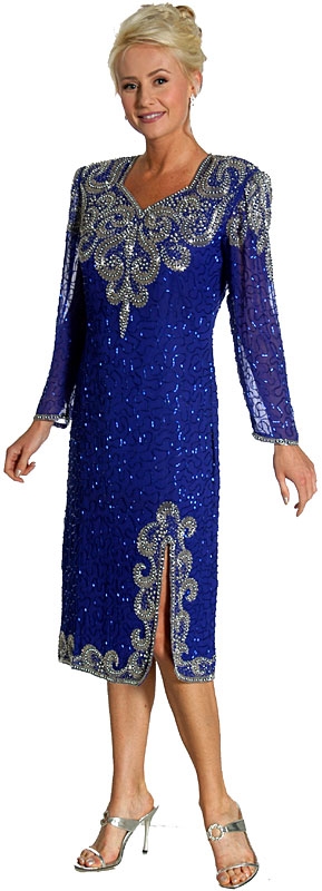Tea Length with Front slit Formal Beaded Dress