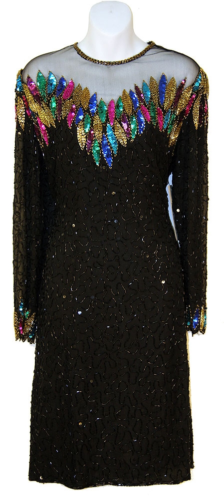 See Thru Bodice and Long Sleeved Beaded Short Dress