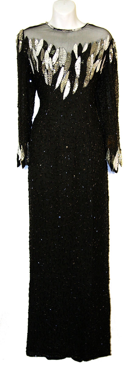 See Thru Bodice and Long Sleeved Beaded Dress