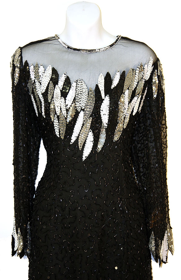See Thru Bodice and Long Sleeved Beaded Dress — in close up