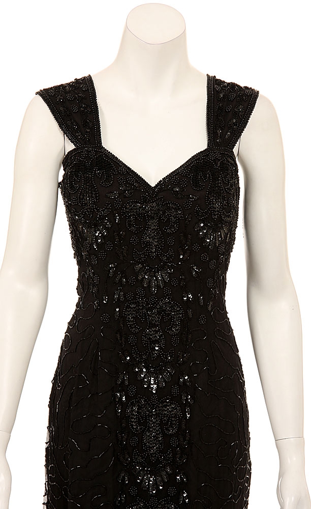 Fully Sequined Sleeveless Formal Dress — in closeup