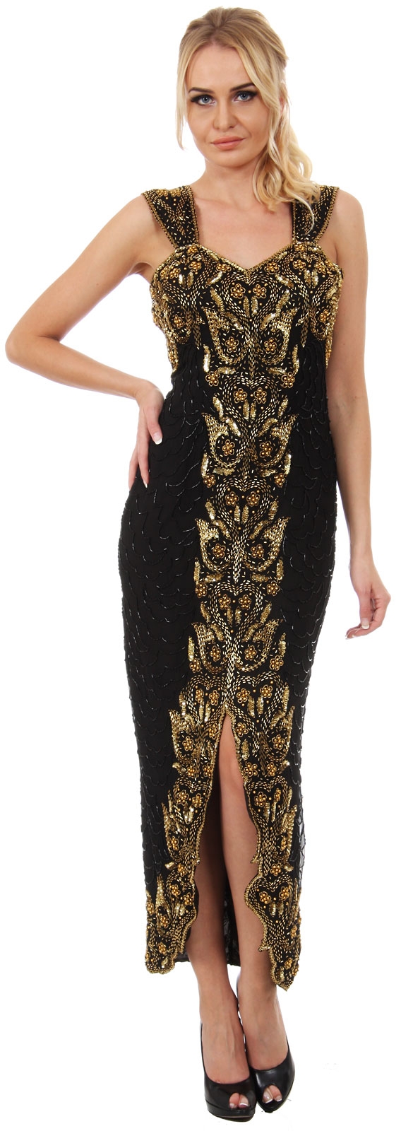 Elegant Floral Beaded Tea Length Formal Cocktail Dress