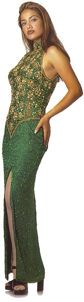 Closed Neck Sequined Formal Dress