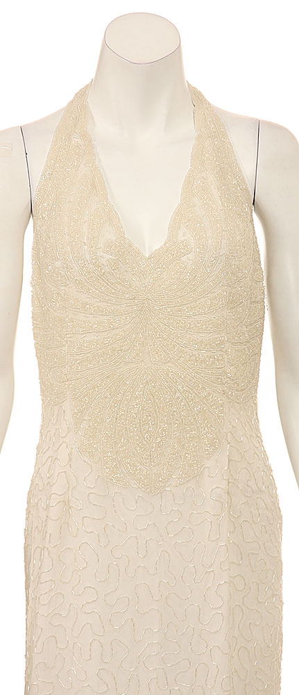 Full Length Halter Top Evening Gown — in closeup