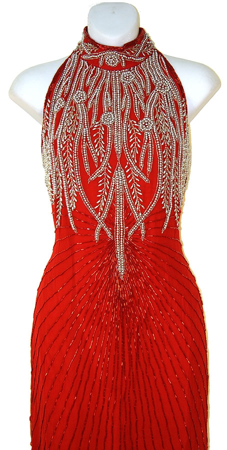 Halter Neck Beaded Formal Dress — in Closeup