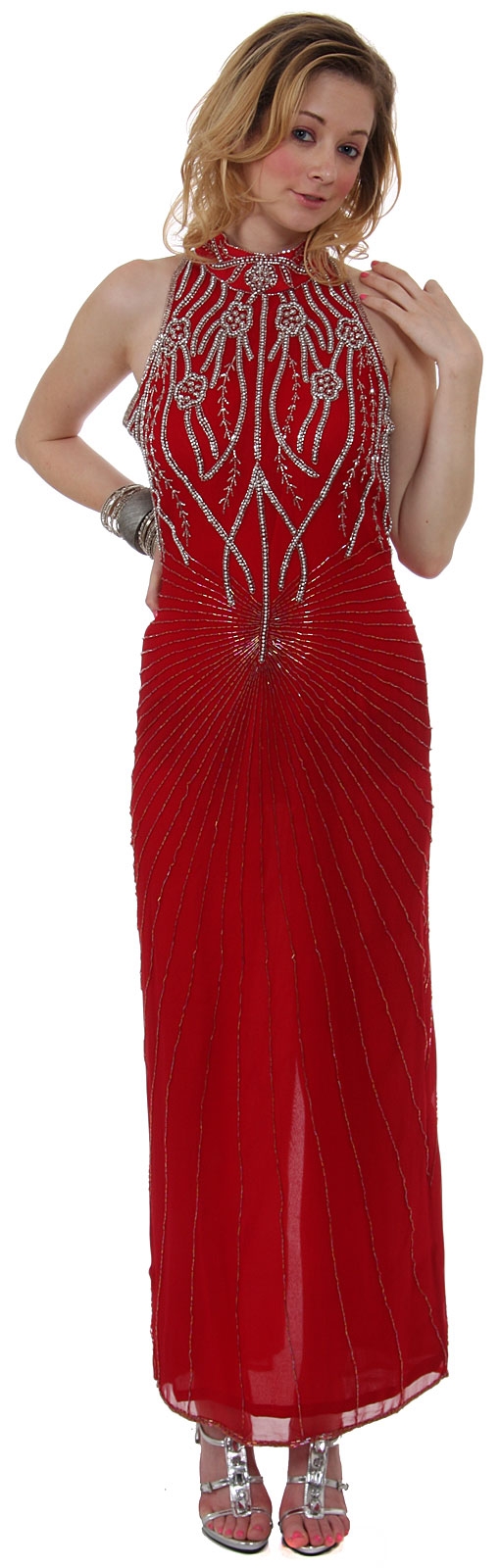 Halter Neck Beaded Formal Dress