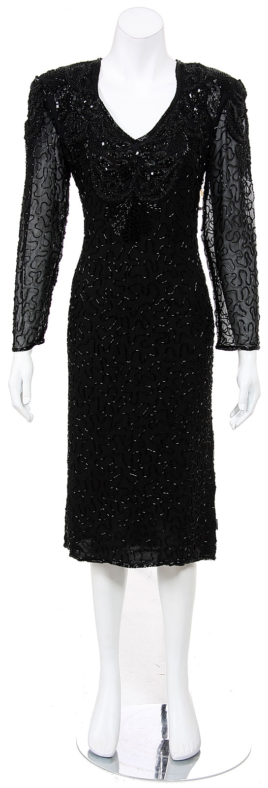 Knee Length Full Sleeves Beaded Tea Length Formal Dress