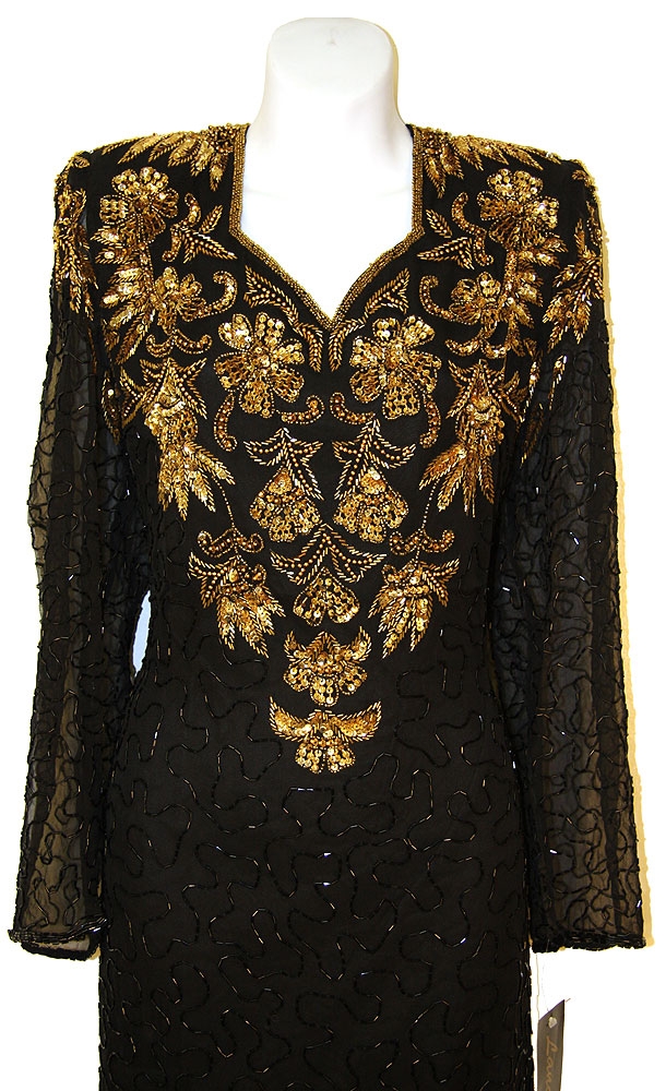 Full Sleeves Below Knee Length Sequined Formal Dress — in close up