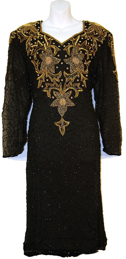 Knee Length Full Sleeves Sequined Formal Dress