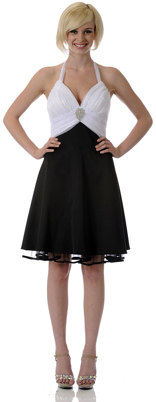 Halter Neck Party Dress with Shirred Bust — in Elegant Black