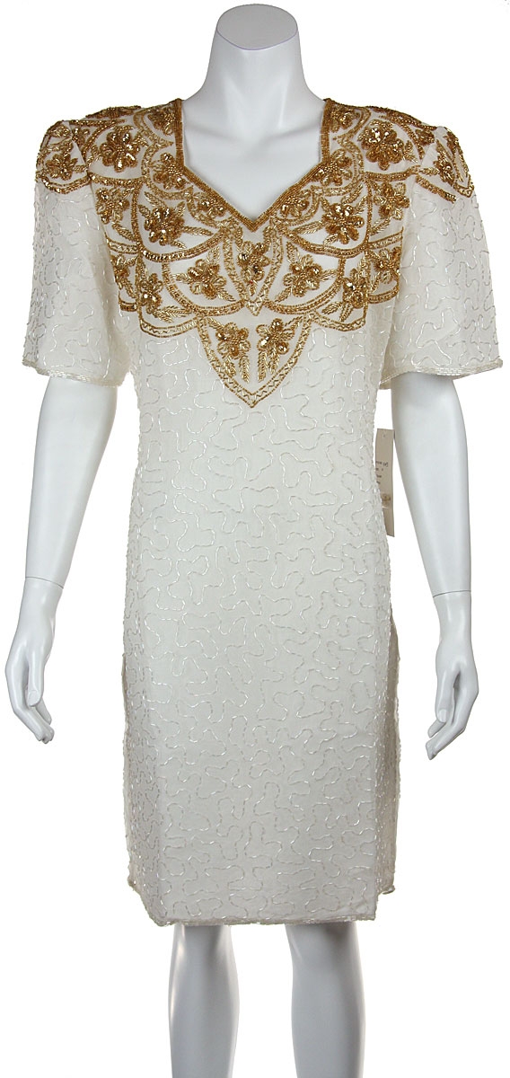V-neck Floral Beaded Pattern Short Dress