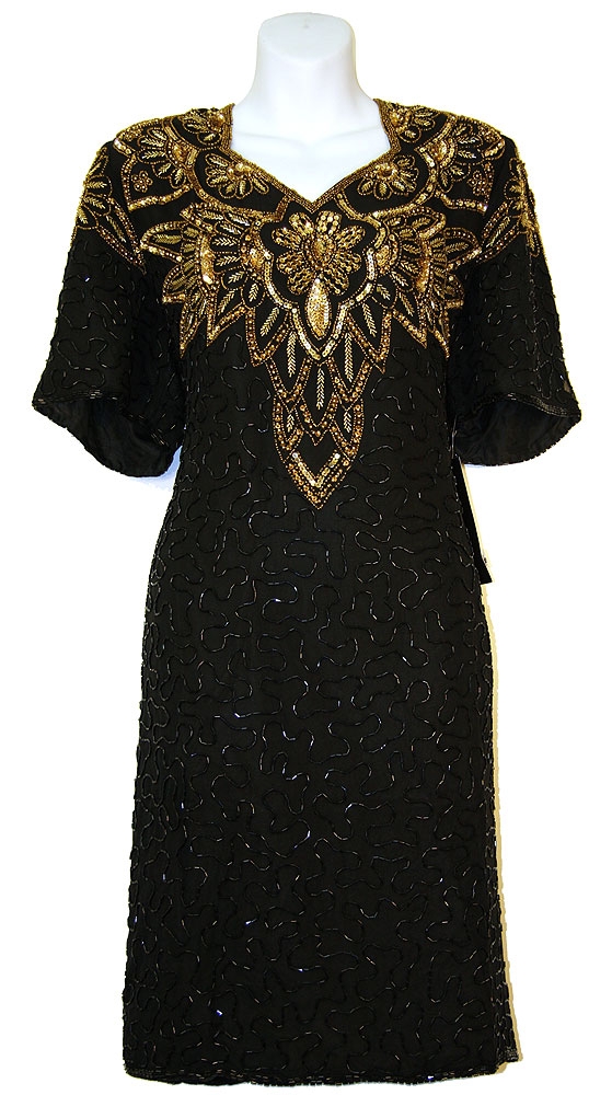 Half Sleeves Knee Length Sequined Formal Party Dress