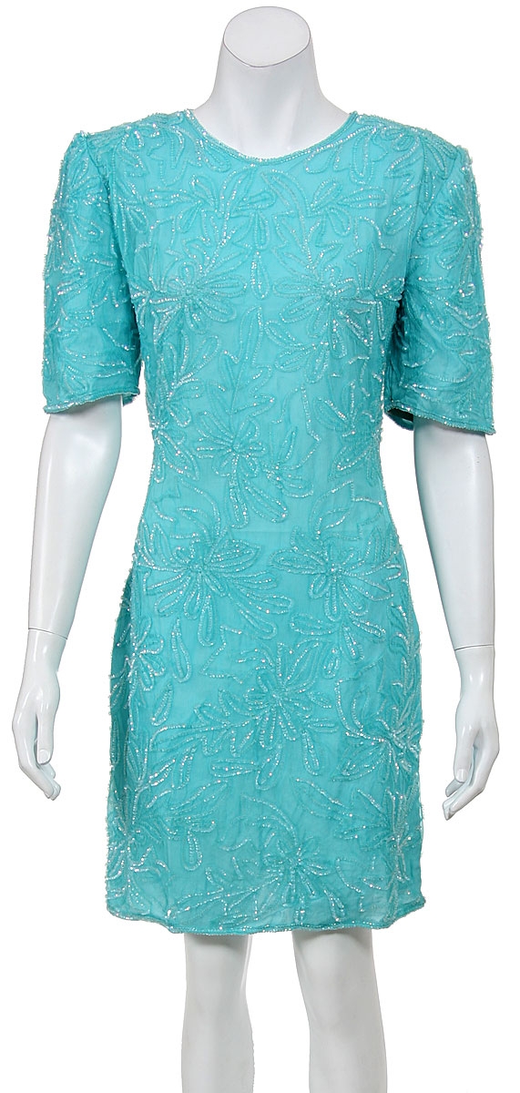 Half Sleeves Short Sequined Dress with Keyhole Back