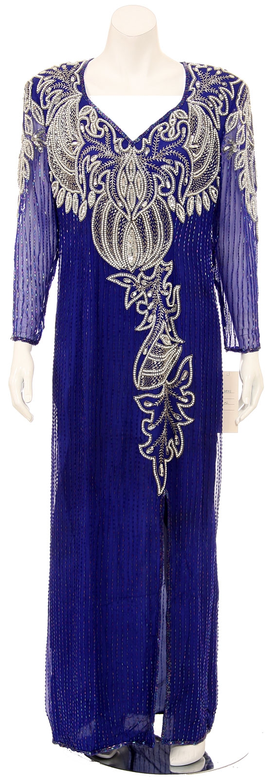 Long Sleeves Fully Beaded Evening Gown with Keyhole Back 