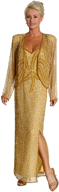 2 Piece Hand Beaded Formal Dress — in Gold