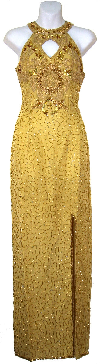 Round Halter Neck Cocktail Dress — in Gold
