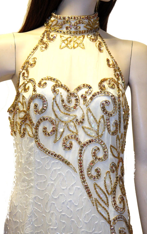 Sequined Silk Beaded Dress with Beautiful Floral Design — in close up